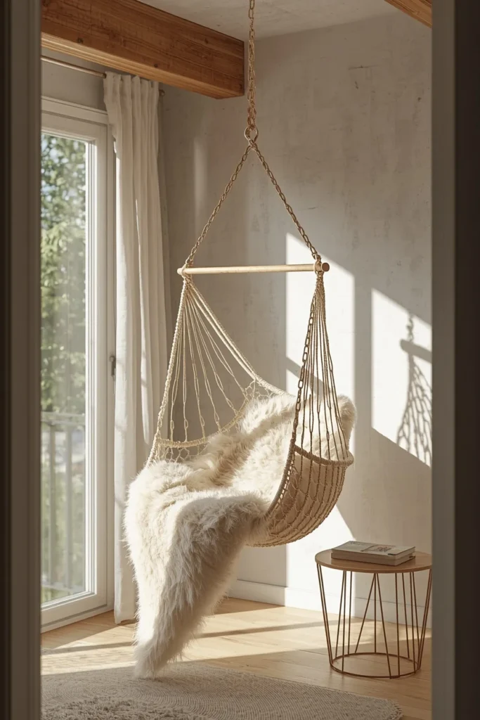 25 She Shed Interior Ideas That Create the Ultimate Personal Retreat 20 she shed interior, featuring a hanging hammock chair
