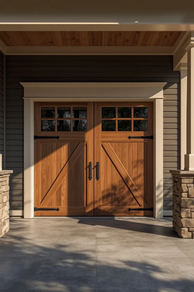 17 Garage Door Designs That Completely Transform Your Home's First Impression 3 a carriage-style faux wood composite garage door