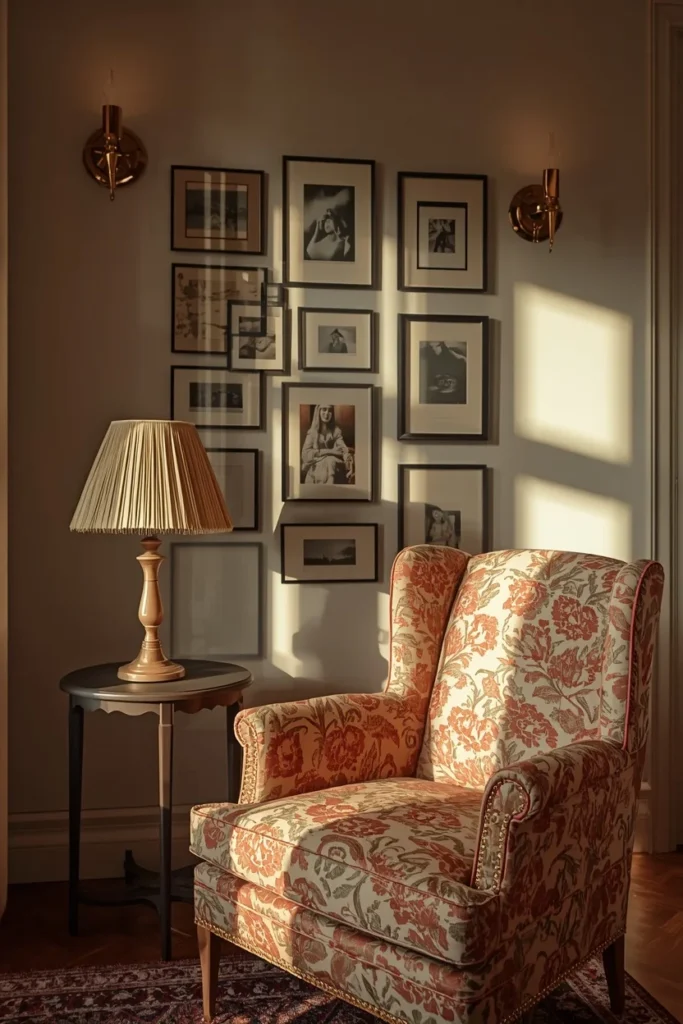 25 She Shed Interior Ideas That Create the Ultimate Personal Retreat 3 she shed lounge, featuring a chintz floral upholstered armchair