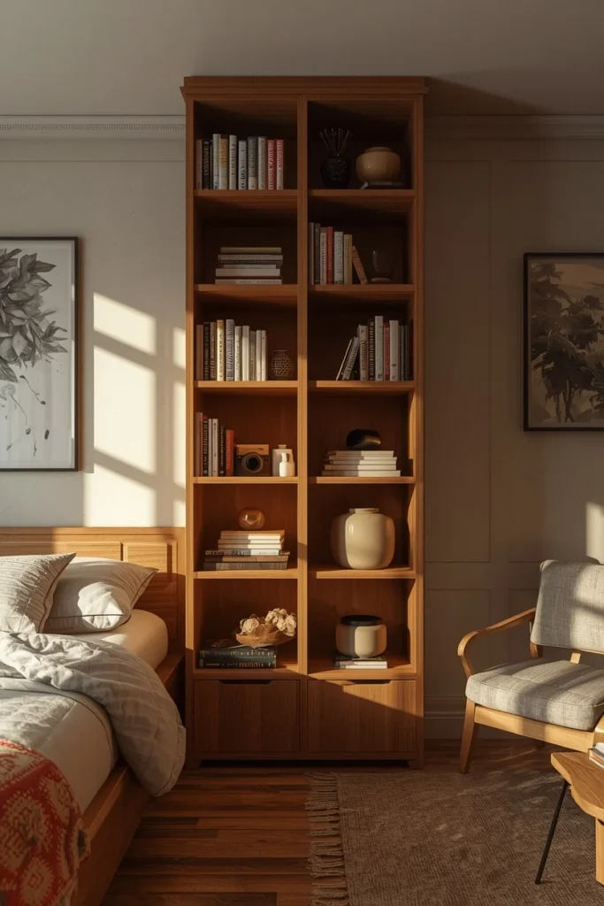 20 Studio Apartment Ideas That Make One Room Feel Like a Whole Beautiful Home 3 studio apartment, featuring a tall wooden bookshelf