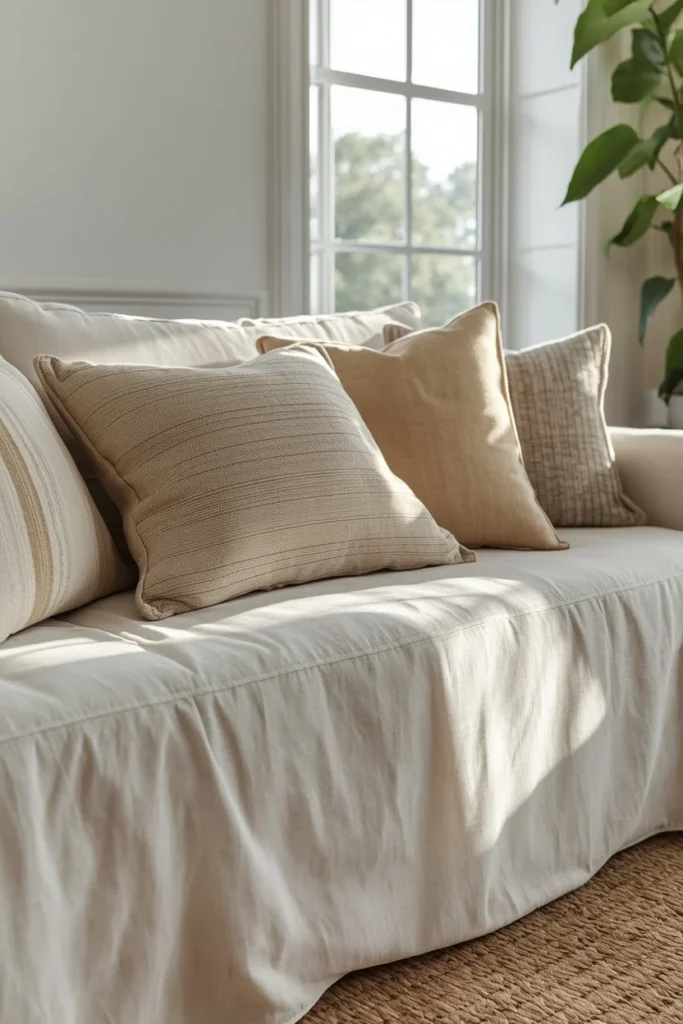 20 Summer House Interior Ideas That Are Bright, Breezy & Beautifully Relaxed 3 summer house living room, featuring a soft white slipcovered linen sofa