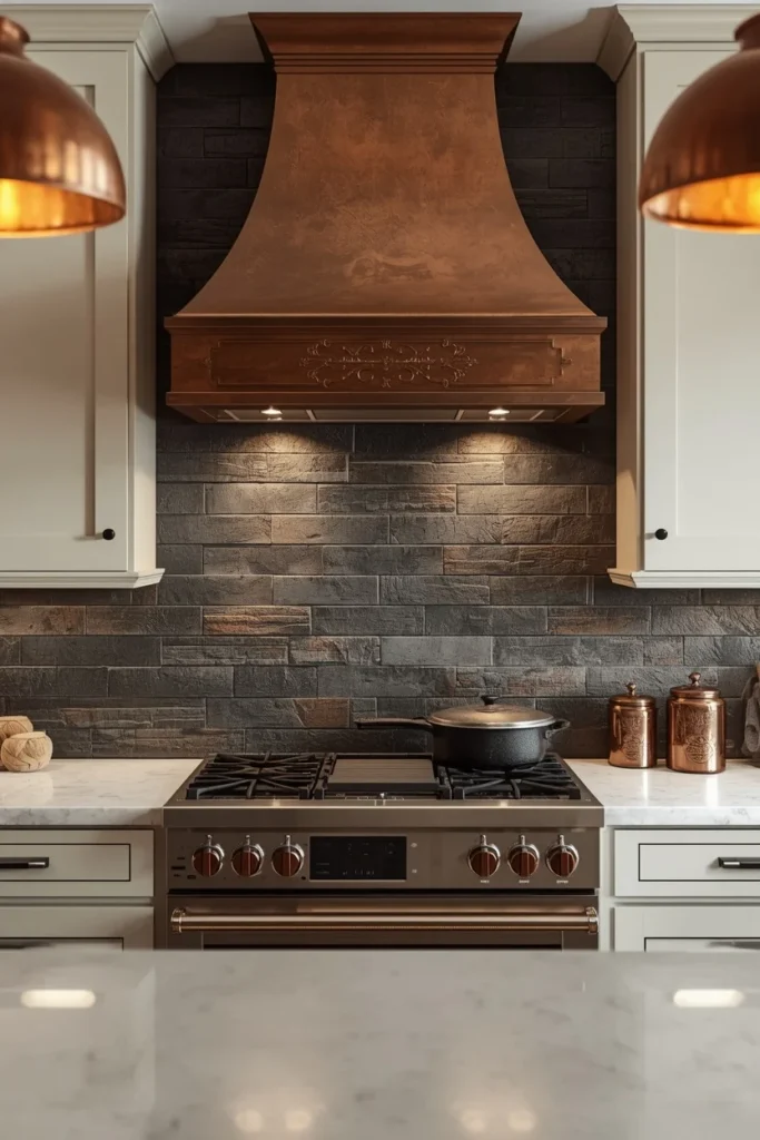 21 Country Kitchen Backsplash Ideas That Make Your Whole Kitchen Pop 21 Natural Slate in Charcoal and Bronze Tones