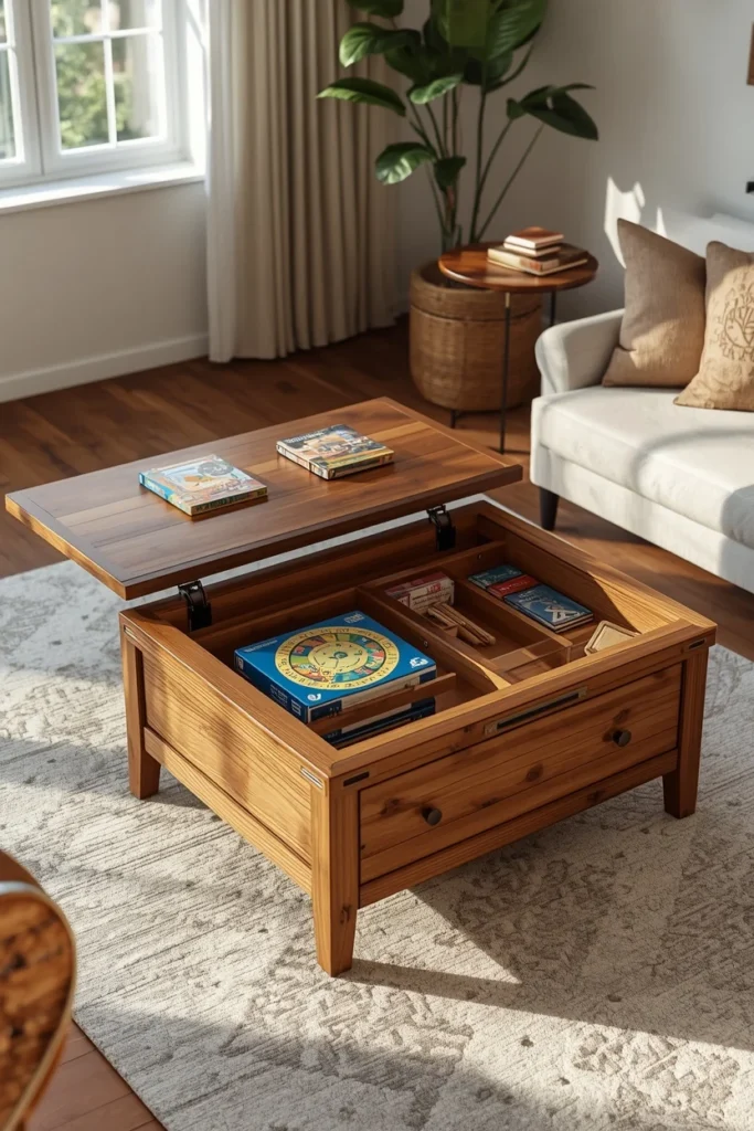 24 Family Room Ideas That Are Stylish Enough for Adults, Fun for Kids 22 family room, featuring a warm wood coffee table