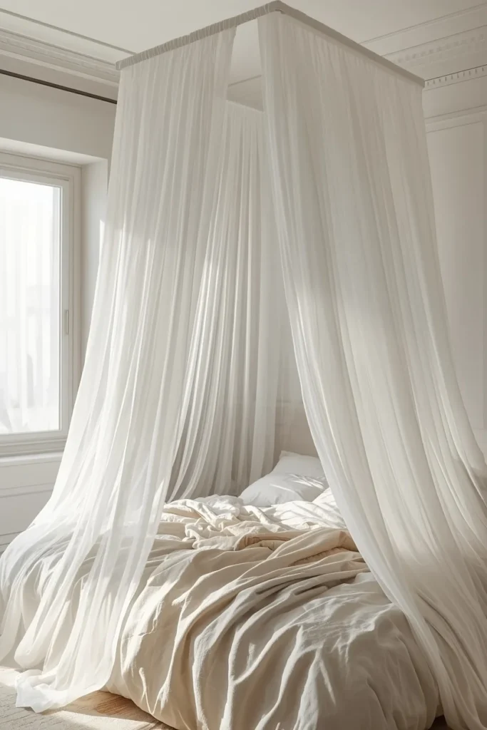 21 Summer Bedding Ideas That Make Your Bed Look Fresh & Resort-Ready 22 Airy Sheer Bed Canopy or Curtain Drape