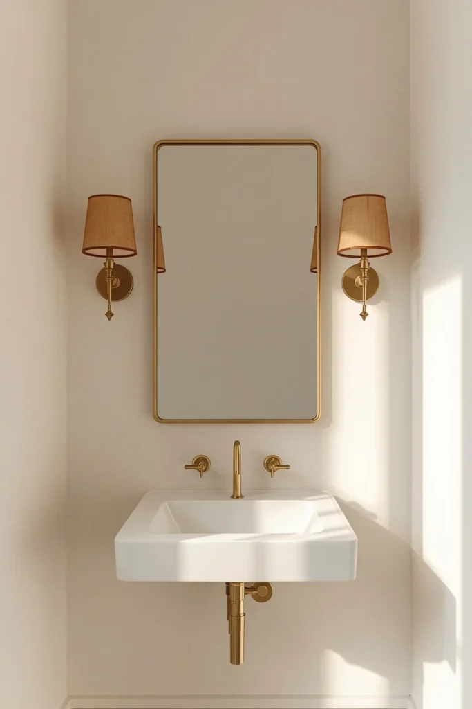 24 Tiny Powder Room Ideas That Make the Biggest Impression 22 small powder room, featuring a rectangular mirror