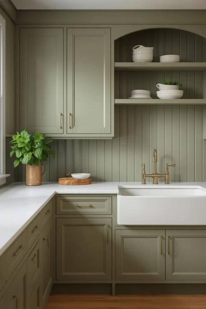 21 Country Kitchen Backsplash Ideas That Make Your Whole Kitchen Pop 23 Color-Drenched Beadboard Matching the Cabinets