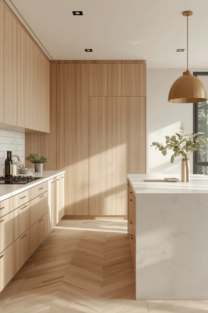 23 Two-Tone Kitchen Cabinet Combos That Look Insanely Expensive 24 Scandinavian kitchen, featuring light natural wood perimeter cabinetry