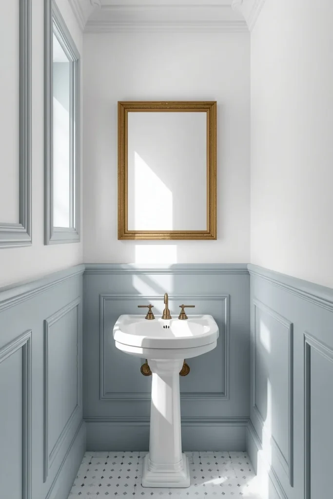 24 Tiny Powder Room Ideas That Make the Biggest Impression 25 small powder room, featuring picture-frame wall