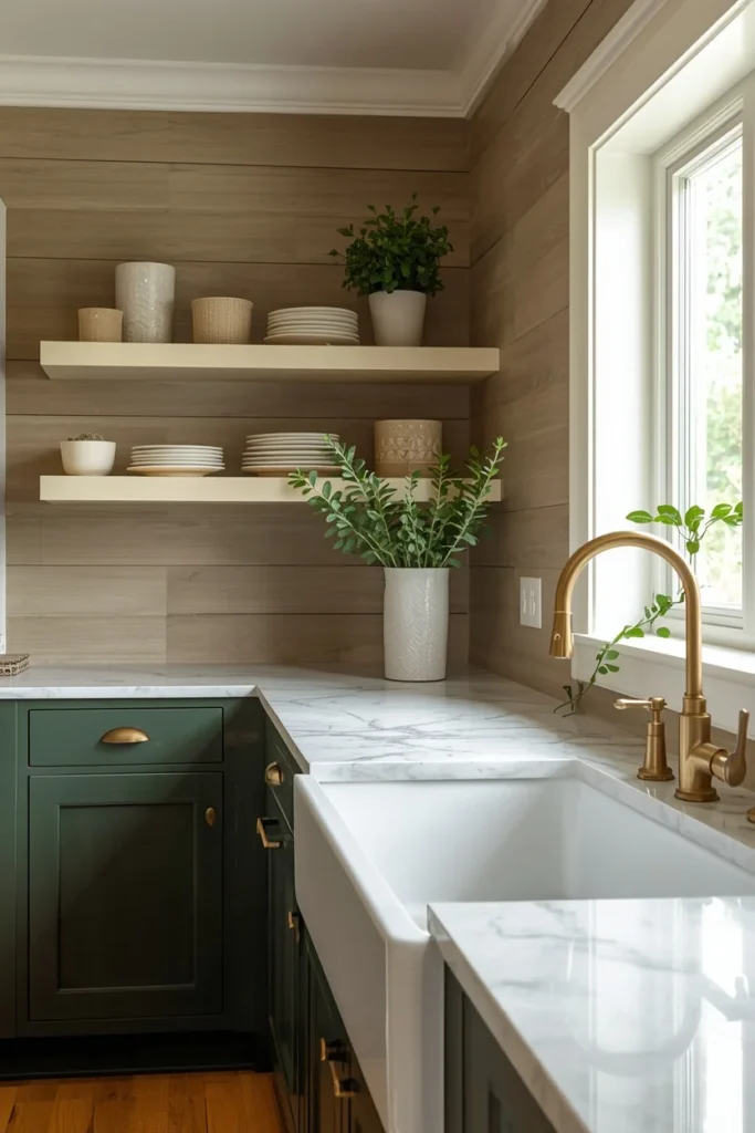 21 Country Kitchen Backsplash Ideas That Make Your Whole Kitchen Pop 25 Shiplap in Taupe for a Refined Country Kitchen