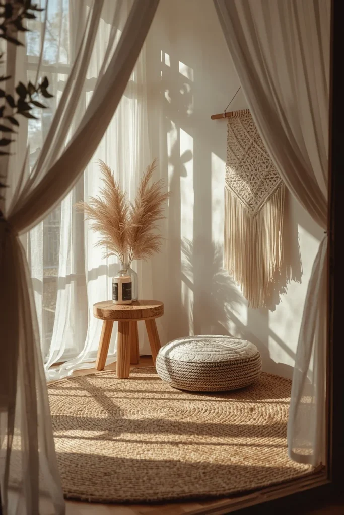 25 She Shed Interior Ideas That Create the Ultimate Personal Retreat 4 boho meditation corner inside a she shed
