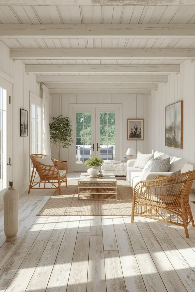 20 Summer House Interior Ideas That Are Bright, Breezy & Beautifully Relaxed 4 summer cottage living room, featuring whitewashed wood plank flooring