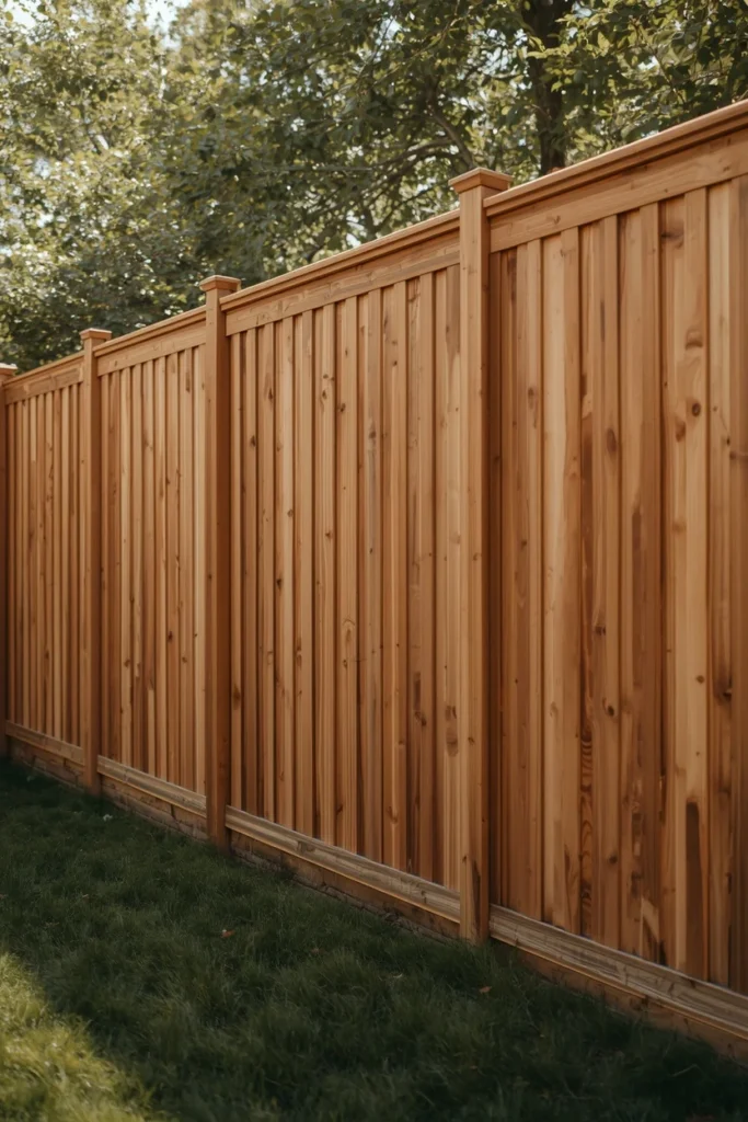 17 Wood Privacy Fence Ideas That Are Beautiful, Functional & Totally Chic 4 backyard exterior on a corner lot, featuring a cedar shadowbox privacy fence