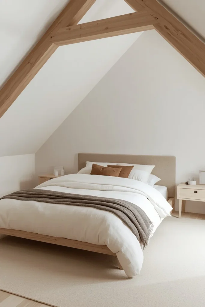 19 Attic Bedroom Ideas That Turn Forgotten Space Into a Dreamy Hideaway 5 attic bedroom shot, featuring a Japandi-style low platform bed
