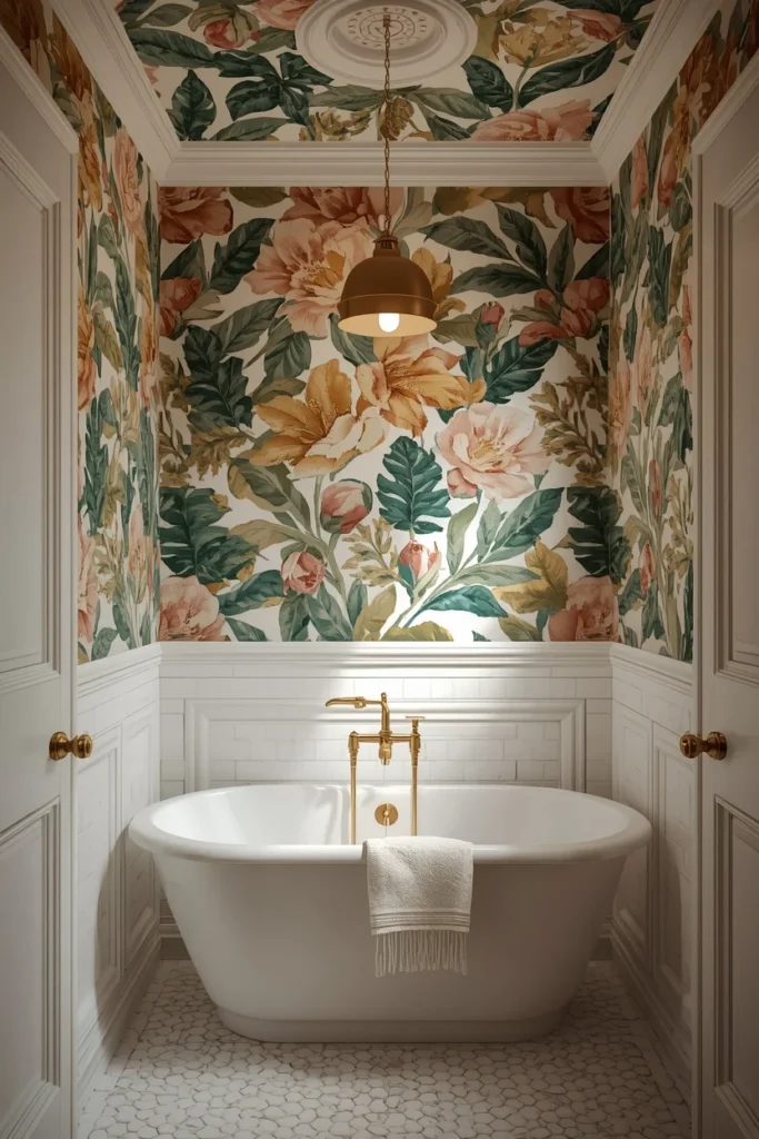 22 Bold Bathroom Wallpaper Ideas That Make Every Guest Say Wow 5 small bathroom, featuring bold botanical wallpaper