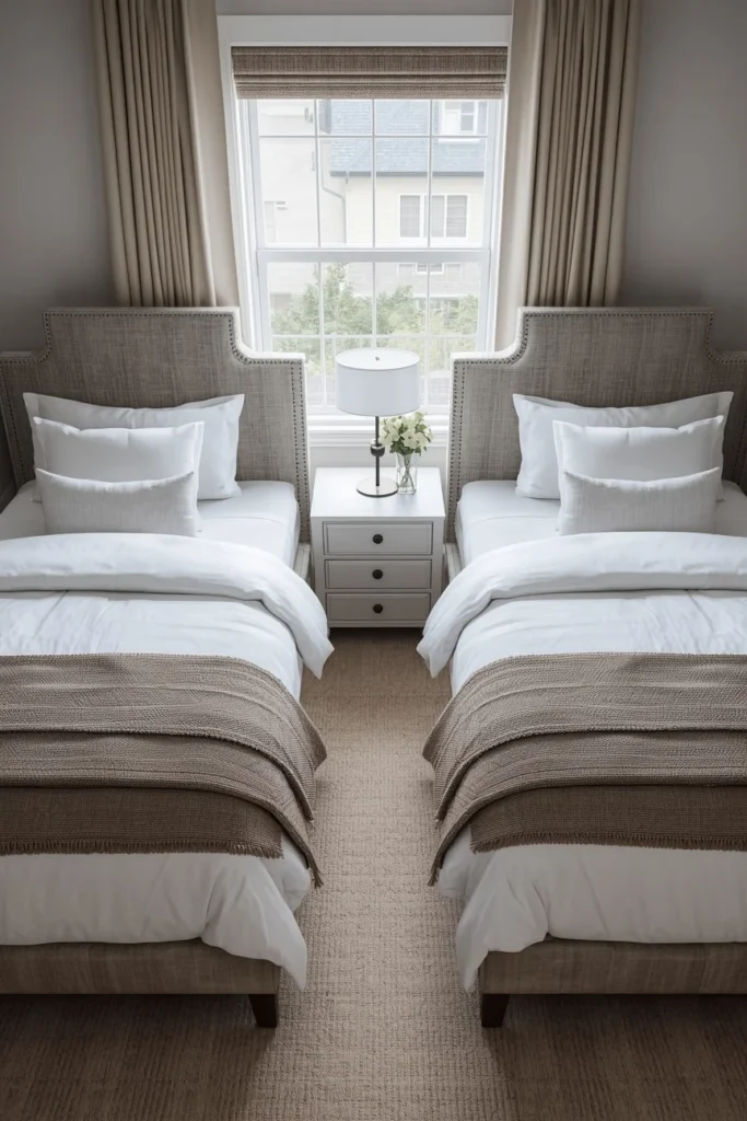 17 Guest Bedroom Ideas That Will Make Every Visitor Never Want to Leave 5 guest bedroom, featuring two matching upholstered twin beds