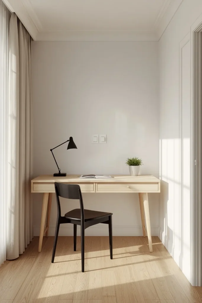 25 She Shed Interior Ideas That Create the Ultimate Personal Retreat 5 Scandinavian she shed office, featuring a light wood desk