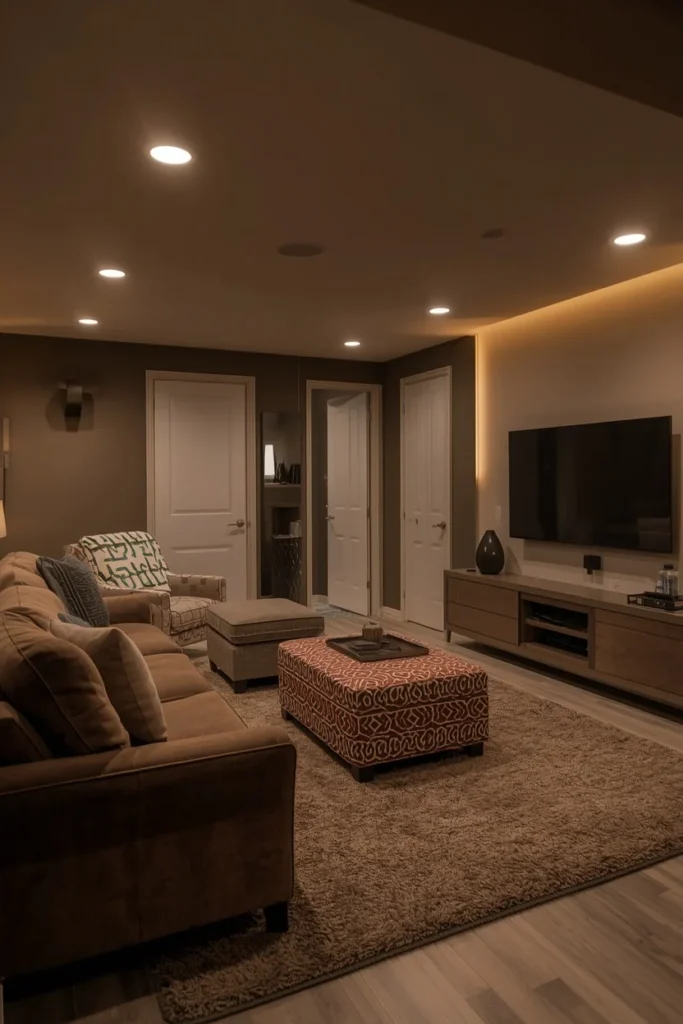 18 Cozy Basement Ideas That Transform Dead Space Into a Family Favorite Room 6 Sectional Sofa Seating Zone