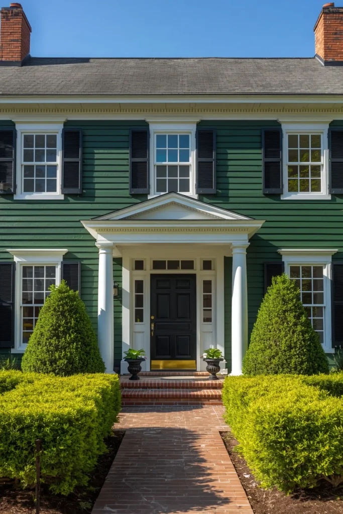 19 Green House Exterior Ideas That Are Fresh, Bold & Beautifully Unexpected 6 Forest Green house exterior With Warm Cream Trim