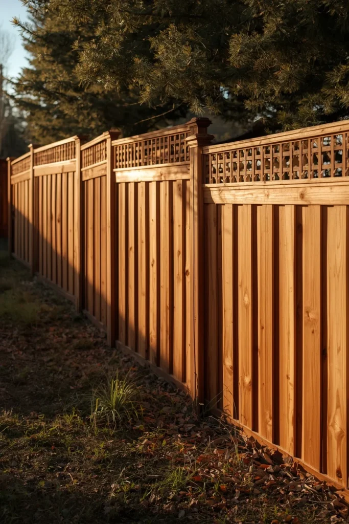 17 Wood Privacy Fence Ideas That Are Beautiful, Functional & Totally Chic 6 backyard exterior on a sloped lot, featuring a cedar privacy fence