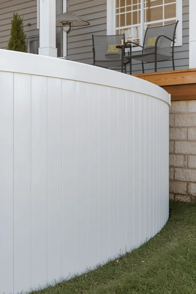 16 Above Ground Pool Ideas That Look Just as Gorgeous as In-Ground Ones 7 Above ground pool with vertical white siding