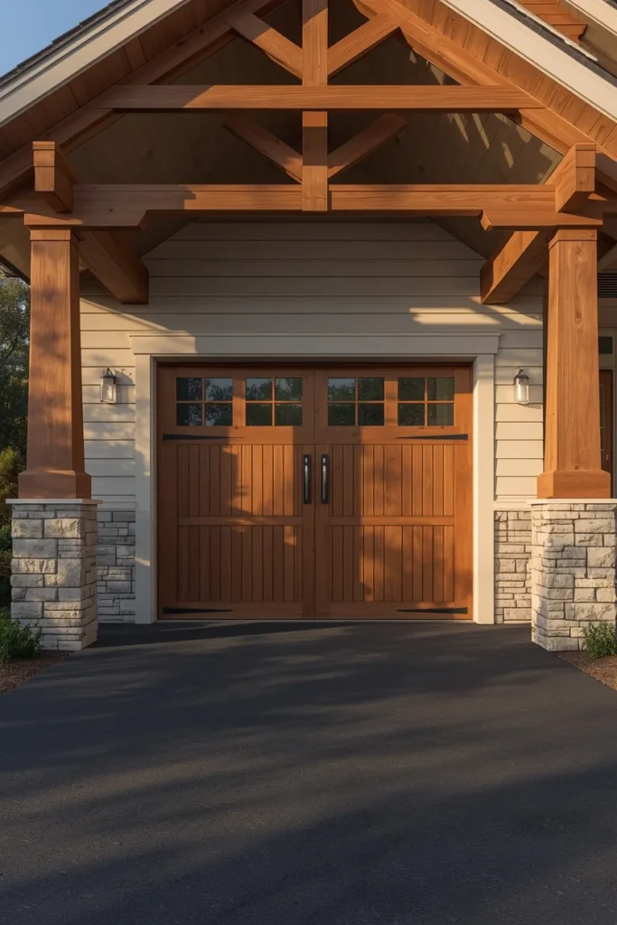 17 Garage Door Designs That Completely Transform Your Home's First Impression 7 craftsman bungalow exterior, featuring a wood-toned garage door