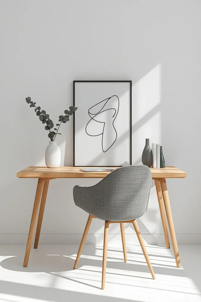 21 Home Office Aesthetic Ideas That Make Working From Home Actually Enjoyable 7 Scandinavian home office, featuring white oak desk