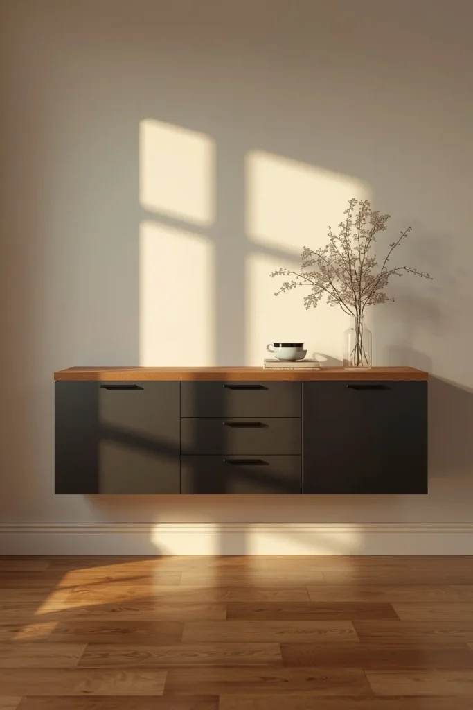 18 IKEA Hack Ideas That Turn Basic Furniture Into Designer Pieces 7 a wall-mounted floating IKEA BESTA credenza
