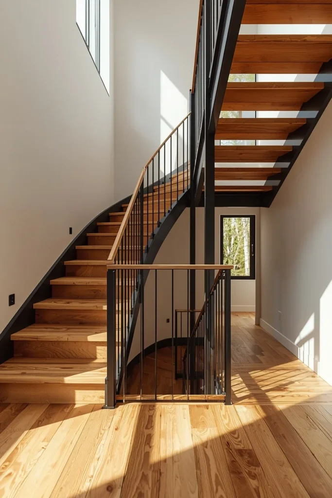 18 Staircase Ideas That Turn a Functional Feature Into a Stunning Design Statement 7 staircase, featuring warm wood treads paired with a black steel structural frame