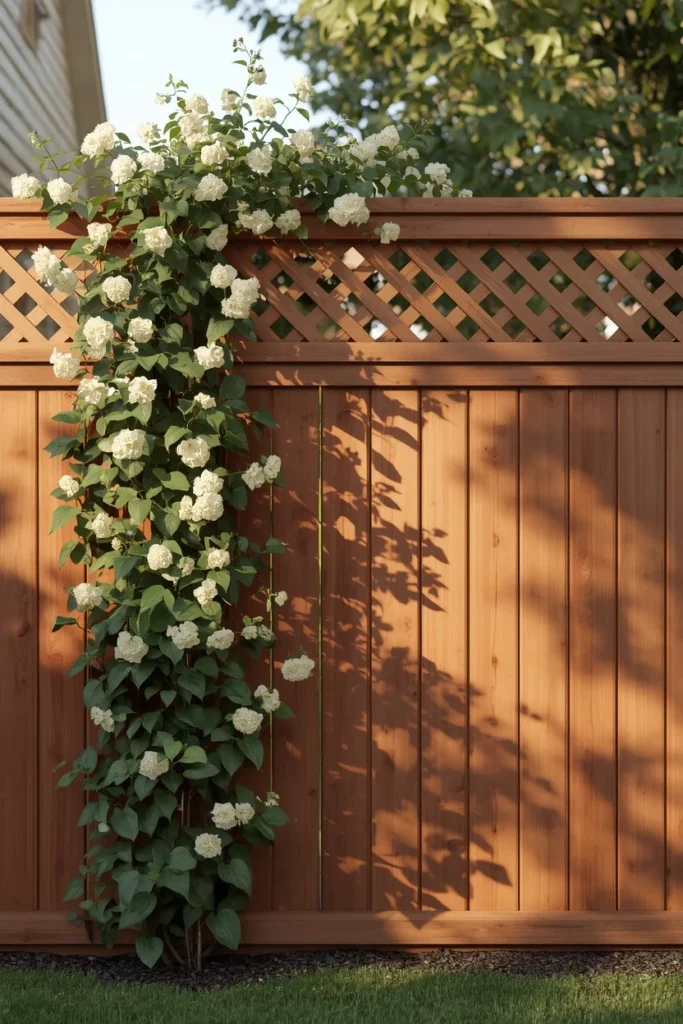 17 Wood Privacy Fence Ideas That Are Beautiful, Functional & Totally Chic 7 cottage-style backyard exterior, featuring a solid privacy fence