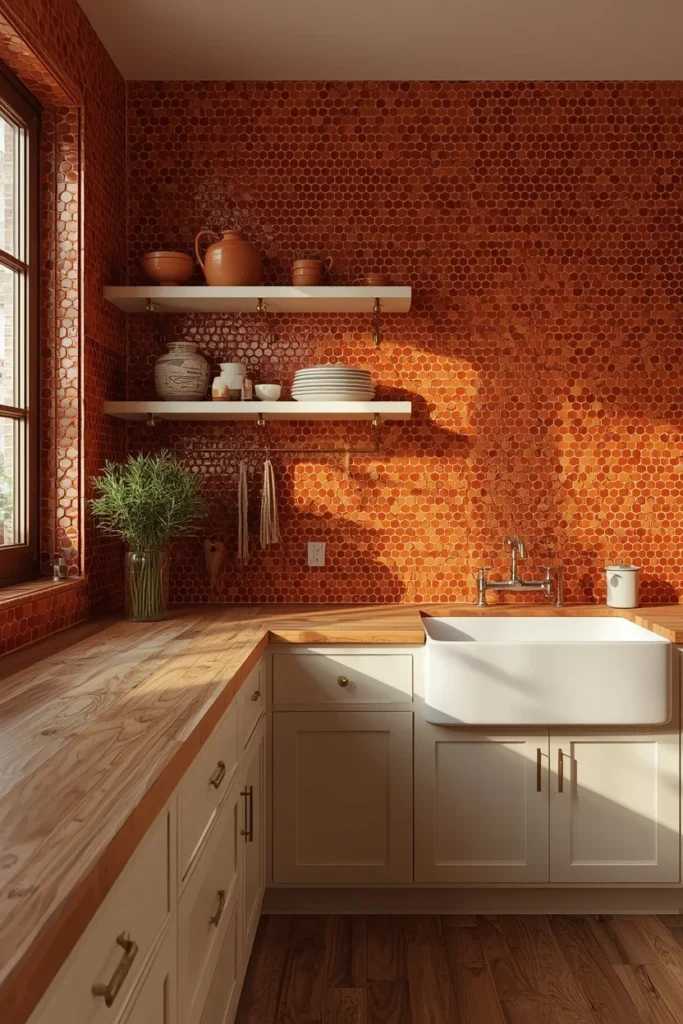 21 Country Kitchen Backsplash Ideas That Make Your Whole Kitchen Pop 8 Terracotta Penny Rounds country kitchen backsplash