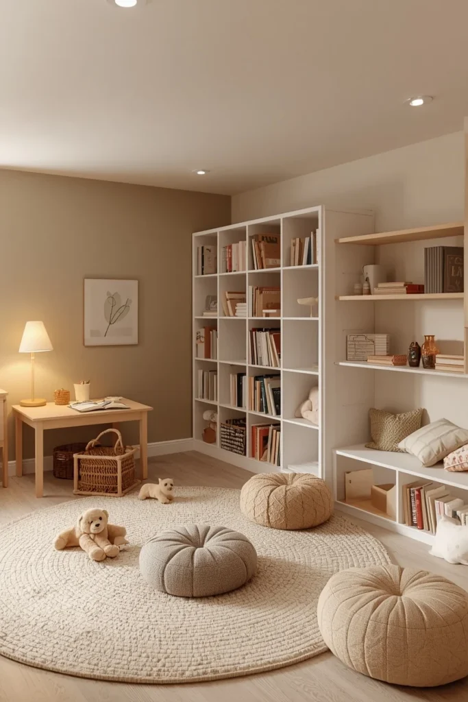 18 Cozy Basement Ideas That Transform Dead Space Into a Family Favorite Room 8 Multi-Zone Kids' Playroom