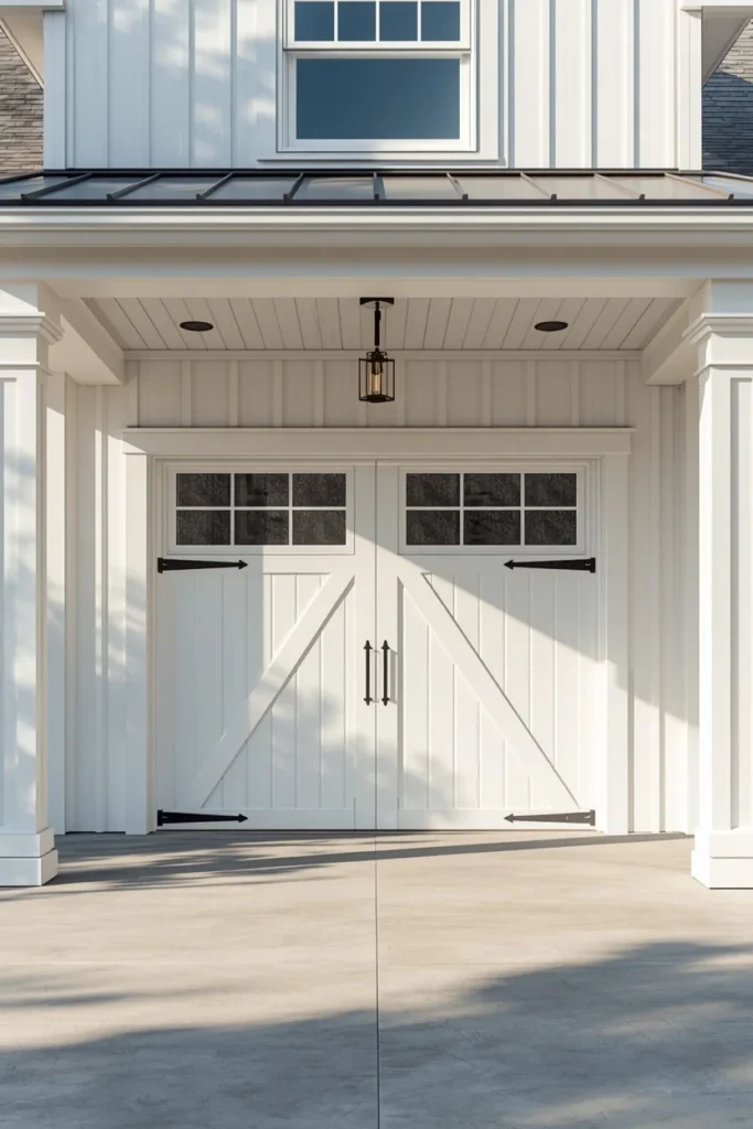 17 Garage Door Designs That Completely Transform Your Home's First Impression 8 farmhouse exterior, featuring an all-white carriage-style garage door