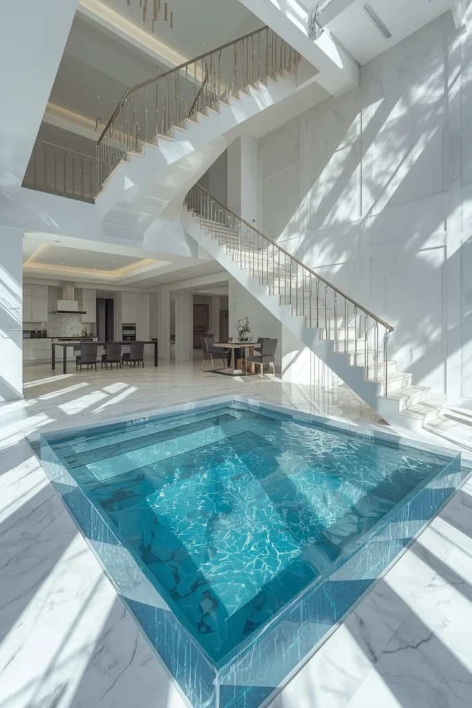 23 Modern Indoor Pool Designs That Are Pure Luxury Right Inside Your Home 8 luxury home with glass floor pool, transparent acrylic pool base