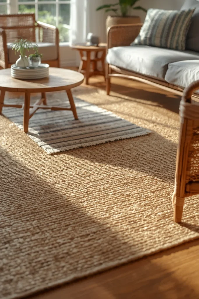 20 Summer House Interior Ideas That Are Bright, Breezy & Beautifully Relaxed 8 summer house living room, featuring a natural jute area rug