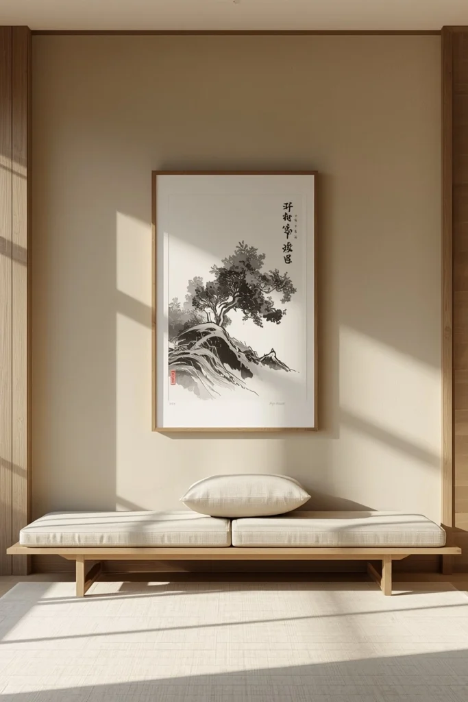 25 Japandi Living Room Designs That Are Minimalist, Peaceful & Stunning 9 The Gallery-Free Accent Wall