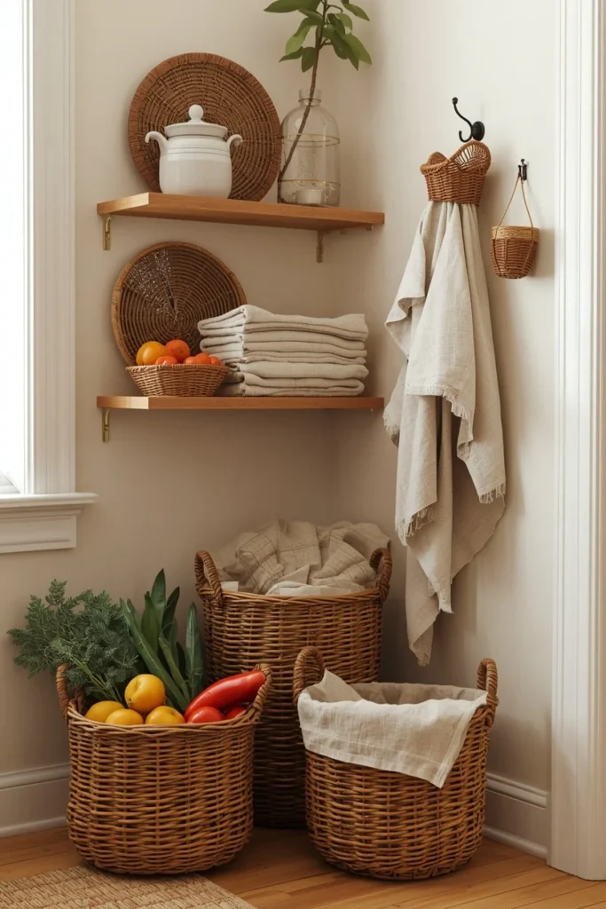 18 Cottagecore Kitchen Ideas That Make Cooking Feel Like a Fairy Tale 9 Wicker and Woven Basket Collection