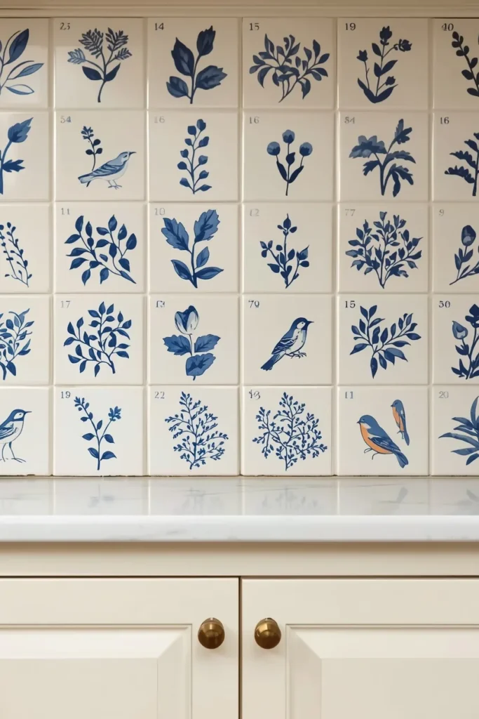 21 Country Kitchen Backsplash Ideas That Make Your Whole Kitchen Pop 9 Hand-Painted Blue and White Ceramic Tiles