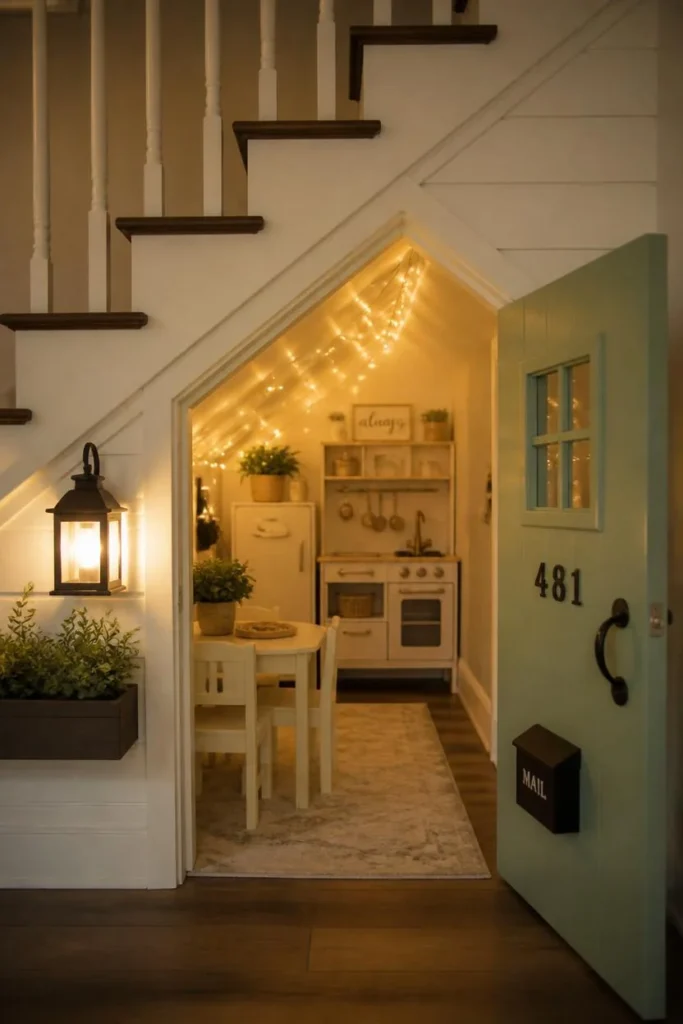 18 Cozy Basement Ideas That Transform Dead Space Into a Family Favorite Room 9 Under-the-Stairs Kids' Playhouse