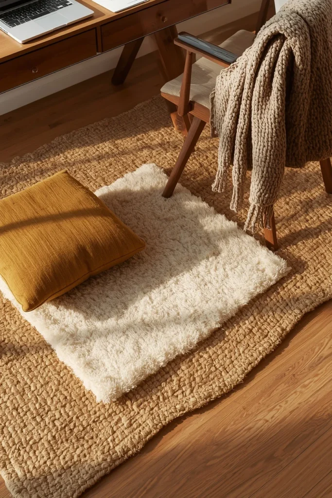 17 Cozy Study Space Ideas That Make Focusing Feel Effortless & Enjoyable 9 study space, featuring a layered jute base rug