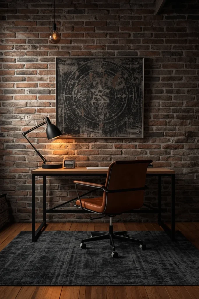 21 Home Office Aesthetic Ideas That Make Working From Home Actually Enjoyable 9 industrial home office, featuring exposed brick wall