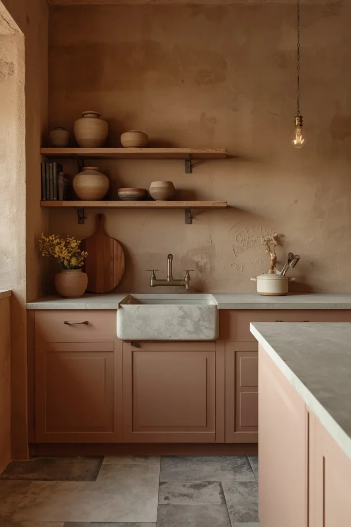 19 Kitchen Aesthetic Ideas So Good You'll Want to Renovate Tomorrow 9 wabi-sabi kitchen aesthetic, rough warm sand-toned plaster walls