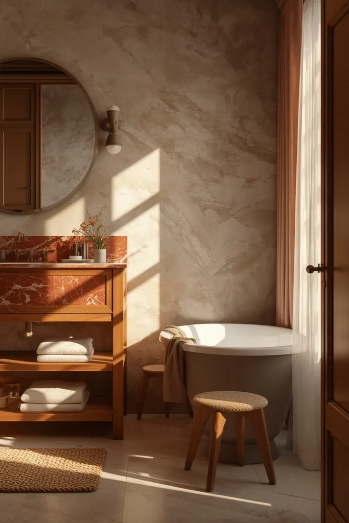 17 Red Marble Bathroom Ideas That Scream Luxury From Every Angle 9 bathroom, featuring red marble vanity countertop