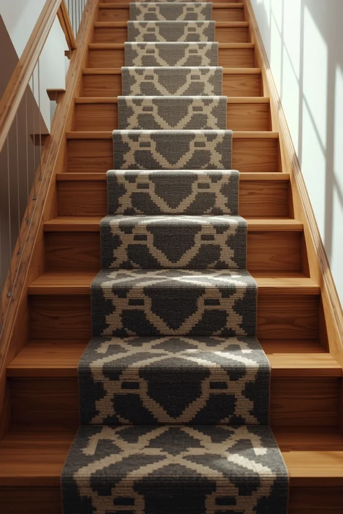 18 Staircase Ideas That Turn a Functional Feature Into a Stunning Design Statement 9 staircase, featuring a bold geometric patterned stair runner