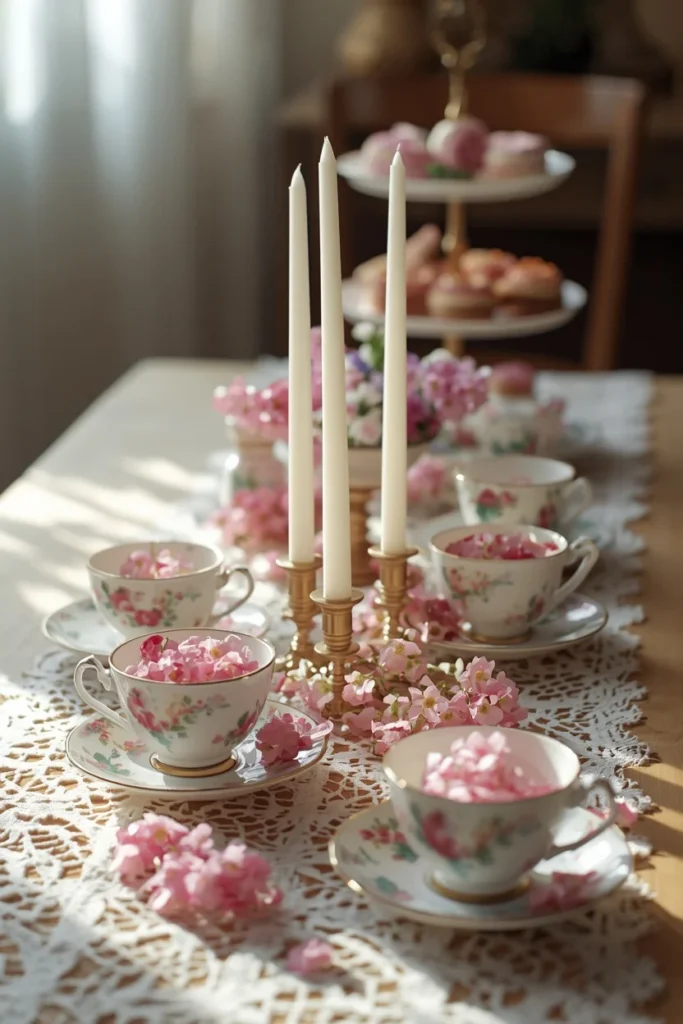 24 Summer Tablescape Ideas That Are Fresh, Colorful & Totally Stunning 9 summer tea party table featuring mismatched vintage floral teacups