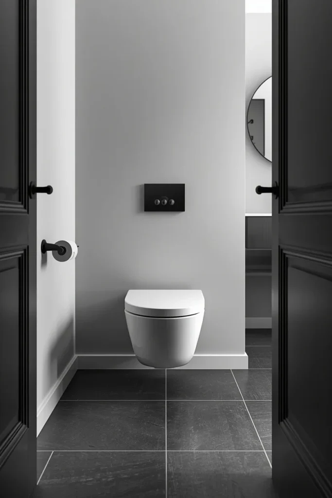 24 Tiny Powder Room Ideas That Make the Biggest Impression 9 small powder room, featuring a sleek wall-mounted toilet