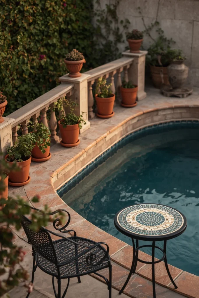 16 Above Ground Pool Ideas That Look Just as Gorgeous as In-Ground Ones 10 Above ground pool area styled in Mediterranean aesthetic
