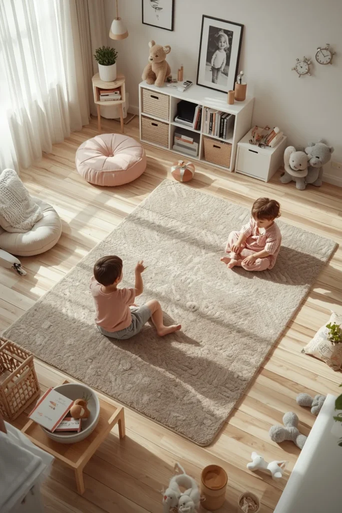 22 Genius Playroom Ideas That Kids Will Love & Parents Will Actually Appreciate 10 children's playroom, featuring a soft washable area rug
