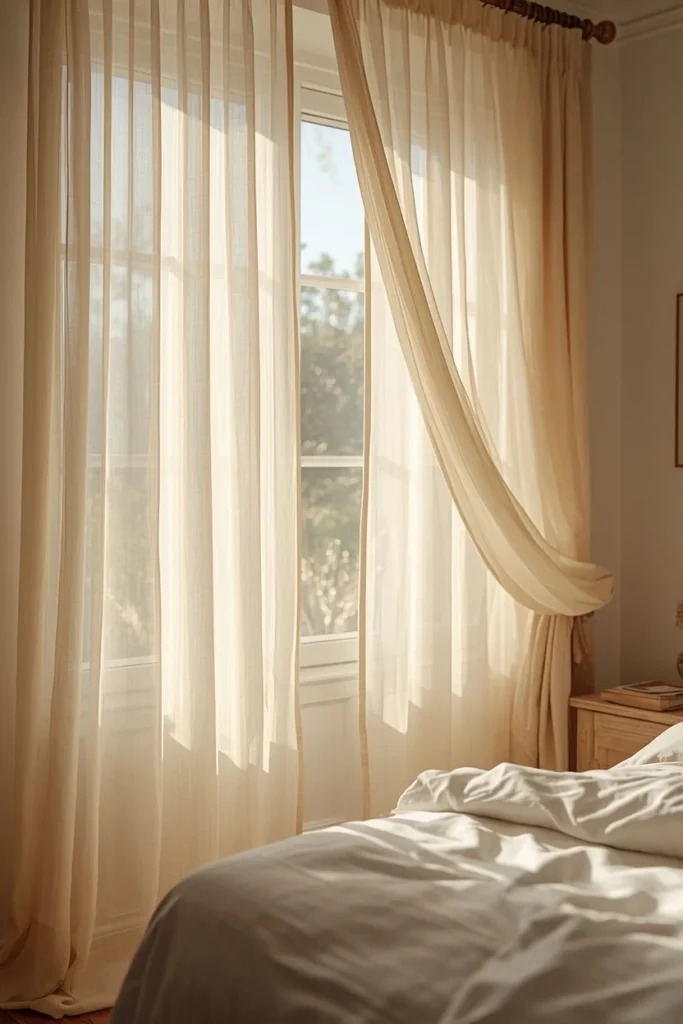 20 Summer House Interior Ideas That Are Bright, Breezy & Beautifully Relaxed 10 summer house bedroom, featuring sheer linen curtains