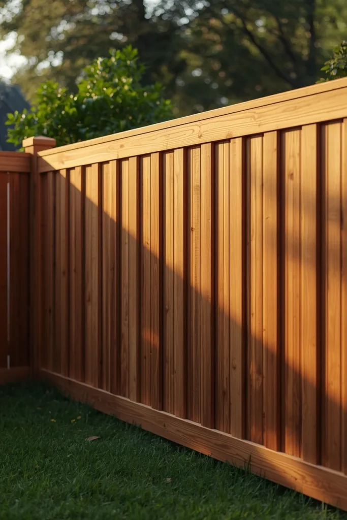17 Wood Privacy Fence Ideas That Are Beautiful, Functional & Totally Chic 10 farmhouse backyard exterior, featuring a board-and-batten wood privacy fence